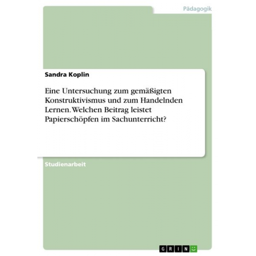 Sandra Koplin - Eine Untersuchung zum gemäßigten Konstruktivismus und zum Handelnden Lernen. Welchen Beitrag leistet Papierschöpfen im Sachunterricht?