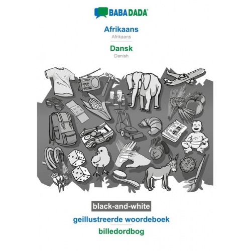 Babadada GmbH - BABADADA black-and-white, Afrikaans - Dansk, geillustreerde woordeboek - billedordbog