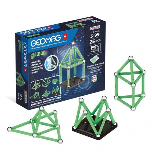 Invento 507070 - Geomag Classic Glow Recycled 25 pcs, Magnetischer Baukasten, Magnetspielzeuge