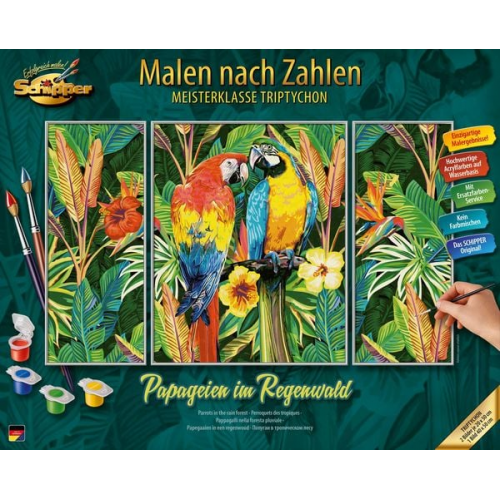 Schipper 609260853 - Malen nach Zahlen, Papageien im Regenwald, Triptychon, 50 x 80 cm