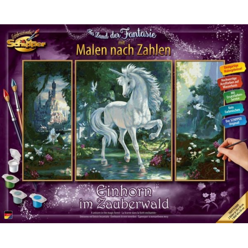 Schipper 609260866 - Malen nach Zahlen, Einhorn im Zauberwald, Triptychon, 50 x 80 cm