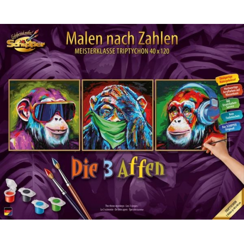 Schipper 609470859 - Malen nach Zahlen, Die Drei Affen, Triptychon, 40 x 120 cm