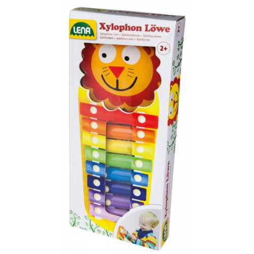 Lena 32170 - Holz Xylophon Löwe, Glockenspiel mit 8 farbigen Klangplatten zum Spielen einer Tonleiter