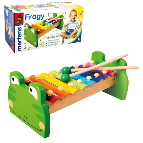 Bino 86591 - Frogy Xylophon Frosch, Holz-Metall, Glockenspiel, bunt,