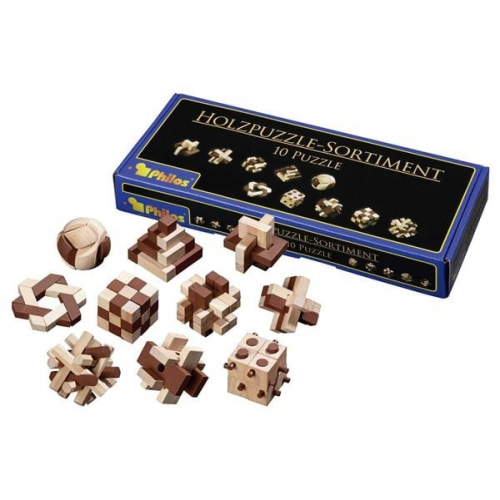 Philos 6922 - Holzpuzzle-Sortiment, mit 10 unterschiedlichen Knobelspielen