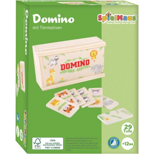 SpielMaus Holz Domino mit Tiermotiven, 28 Teile