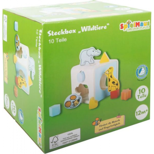 SpielMaus Holz Steckbox Wildtiere, 9 Teile