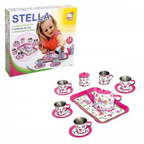 Bino 83394 - Kinder-Teeservice-Set Stella, Kinder-Geschirr-Set, rosa, 14-teilig
