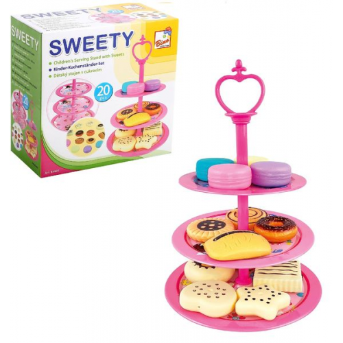 Bino 83400 - Kinder-Kuchenständer-Set, Kuchen-Etagere, Kunststoff, rosa/bunt, Höhe: ca. 22cm