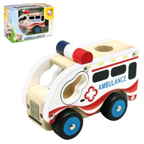 Bino 84081 - Ambulance, Rettungswagen, Holzauto, Länge: 17cm