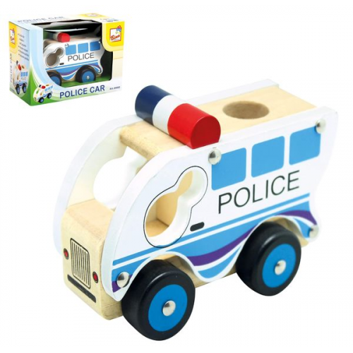 Bino 84082 - Police Car, Polizeiauto, Holzauto, Länge: 12,5 cm