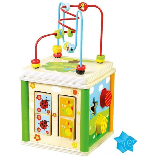 Bino 84213 - Motorikwürfel 5in1, Baby-Activity-Center, Holz