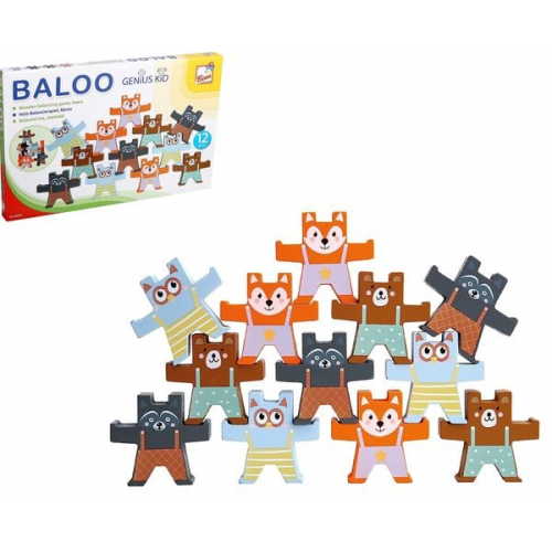 Bino 84218 - Genius Kid, Bären Baloo, Holz-Balancierspiel, 12-teilig, Stapelspiel