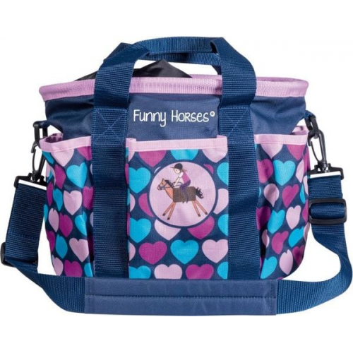 Putztasche -Funny Horses Hearts- dunkelblau