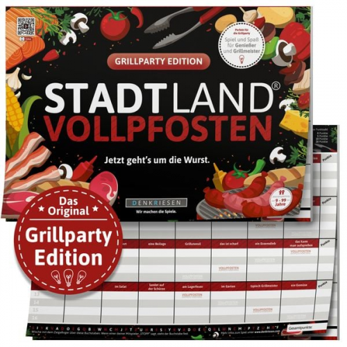 Denkriesen - Stadt Land Vollpfosten® - Grillparty Edition - "jetzt Geht's Um die Wurst." - A4