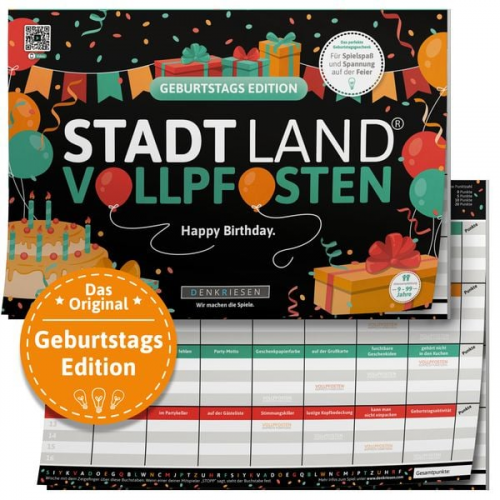 Denkriesen - Stadt Land Vollpfosten® - Geburtstags Edition - "happy Birthday." - A4