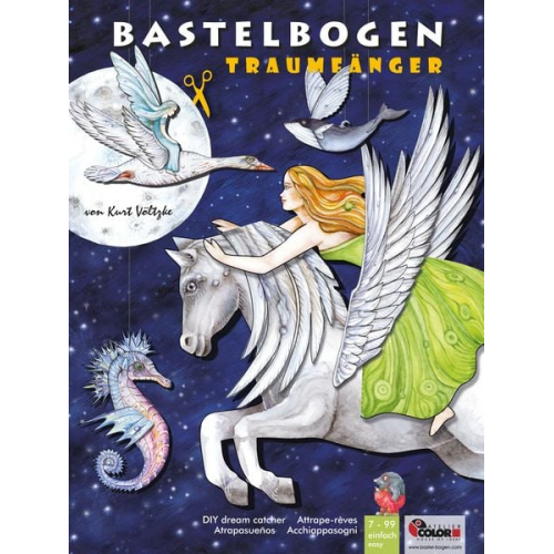 Traumfänger Bastelbogen fliegende Tiere mit Elfe & Fee zum Aufhängen aus Papier