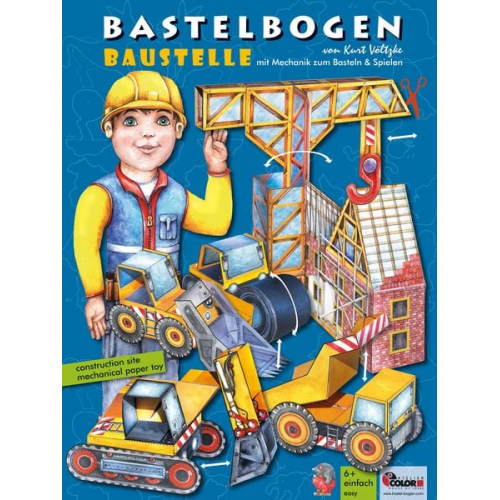 Baustelle Bastelbogen mit Baufahrzeugen & Papiermechanik