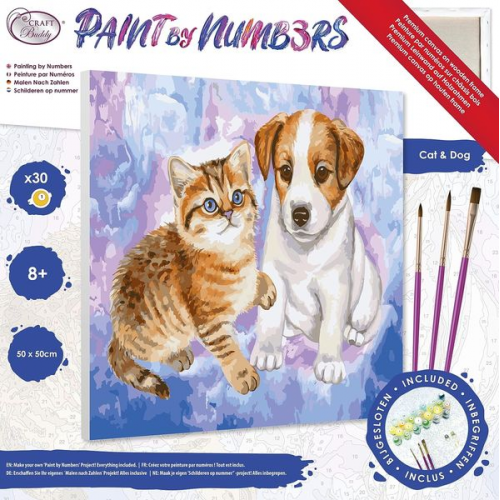 Craft Buddy PBN5050A - Paint by Numbers, Cat and Dog, 50x50 cm