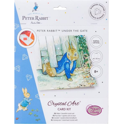 Craft Buddy CCK-PRBT06 - Crystal Art Cards, Peter Rabbit, Peter Hase unter dem Zaun, 18x18 cm, Diamond Painting, Kunstkarte