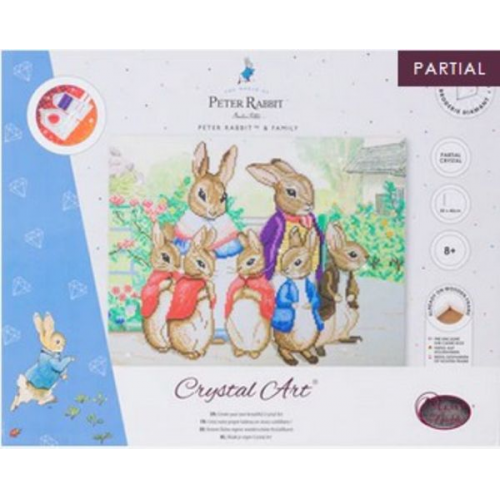 Craft Buddy CAK-PRBT52L - Crystal Art Canvas Kit, Peter Rabbit und Familie, 50x40 cm, Diamond Painting, Keilrahmen-Set