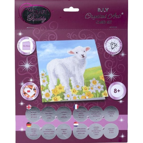 Craft Buddy CCK-A99 - Crystal Art Card Kit, Little Lamb, Schaf, 18x18cm, Kristall-Kunstkarte, Diamond Painting