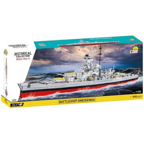 COBI Historical Collection 4835 - Battleship Gneisenau WWII, Schlachtschiff 2. Weltkrieg Baujahr 1941, 2.417 Klemmbausteine, 1:300