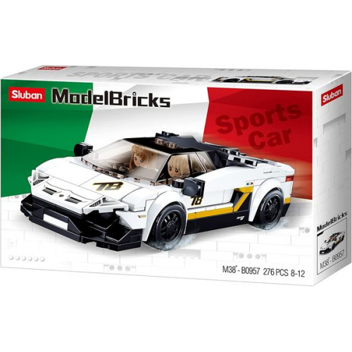 Sluban M38-B0957 - Model Bricks, SportsCar, Italienischer Sportwagen, weiß, Bausatz, Klemmbausteine