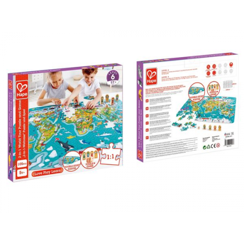 Hape - 2-in-1-Weltreise Puzzle und Spiel, 105 Teile