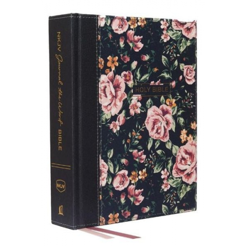 Thomas Nelson - NKJV, Journal the Word Bible, Cloth Over Board, Gray Floral, Red Letter Edition, Comfort Print