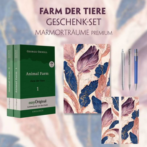 George Orwell - Farm der Tiere Geschenkset - 2 Teile (Buch + Audio-Online) + Marmorträume Schreibset Premium