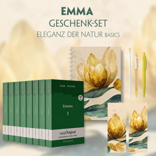 Jane Austen - Emma Geschenkset - 8 Bücher (Softcover + Audio-Online) + Eleganz der Natur Schreibset Basics