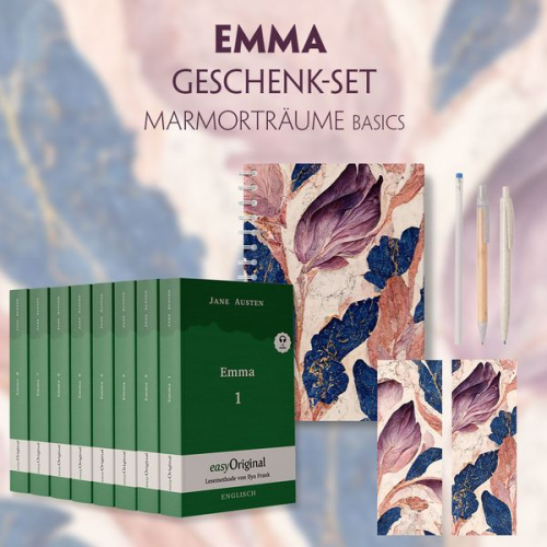 Jane Austen - Emma Geschenkset - 8 Bücher (Softcover + Audio-Online) + Marmorträume Schreibset Basics