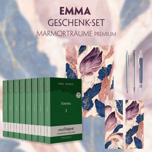 Jane Austen - Emma Geschenkset - 8 Bücher (Softcover + Audio-Online) + Marmorträume Schreibset Premium