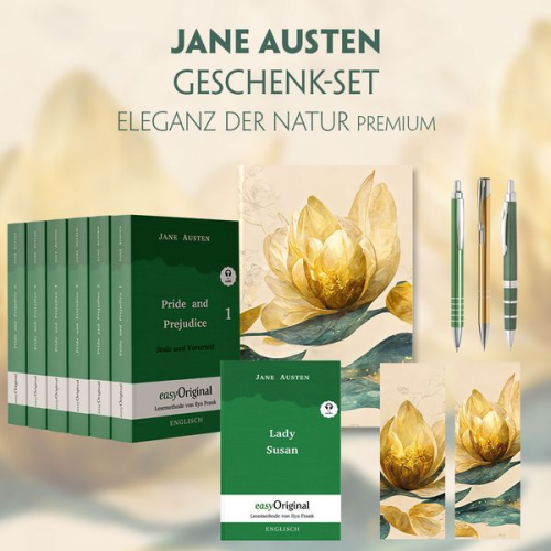 Jane Austen - Jane Austen Geschenkset - 7 Bücher (Softcover + Audio-Online) + Eleganz der Natur Schreibset Premium