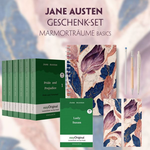 Jane Austen - Jane Austen Geschenkset - 7 Bücher (Softcover + Audio-Online) + Marmorträume Schreibset Basics