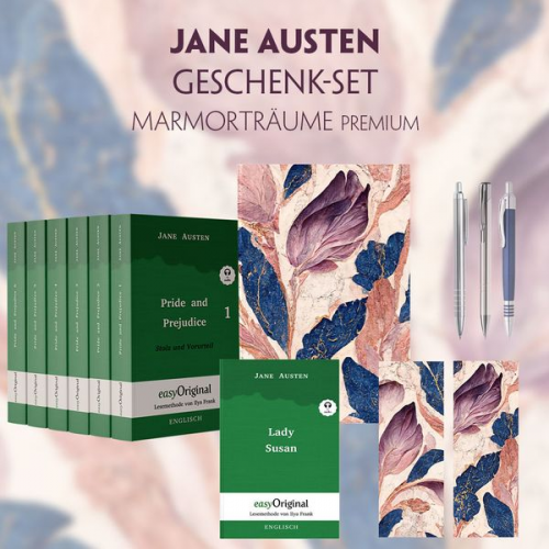 Jane Austen - Jane Austen Geschenkset - 7 Bücher (Softcover + Audio-Online) + Marmorträume Schreibset Premium