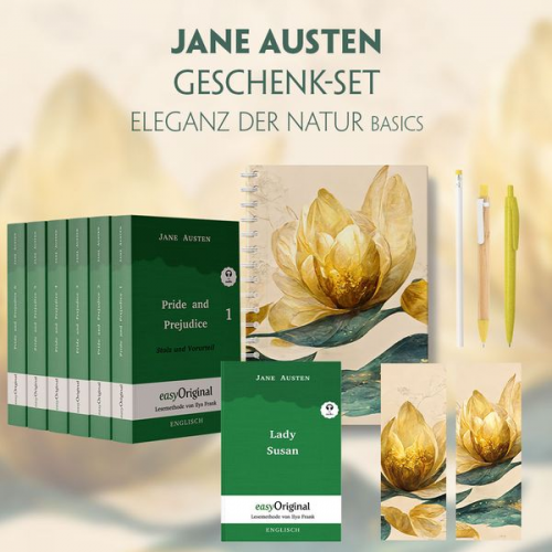 Jane Austen - Jane Austen Geschenkset - 7 Bücher (Hardcover + Audio-Online) + Eleganz der Natur Schreibset Basics