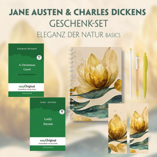 Jane Austen Charles Dickens - Jane Austen & Charles Dickens Geschenkset - 2 Bücher (Softcover+ Audio-Online) + Eleganz der Natur Schreibset Basics