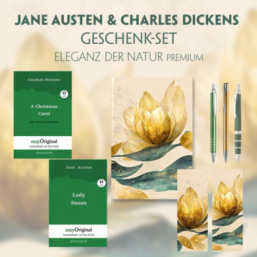 Jane Austen Charles Dickens - Jane Austen & Charles Dickens Geschenkset - 2 Bücher (Softcover+ Audio-Online) + Eleganz der Natur Schreibset Premium