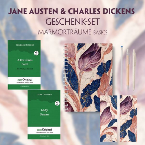 Jane Austen Charles Dickens - Jane Austen & Charles Dickens Geschenkset - 2 Bücher (Softcover+ Audio-Online) + Marmorträume Schreibset Basics