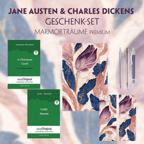 Jane Austen Charles Dickens - Jane Austen & Charles Dickens Geschenkset - 2 Bücher (Softcover+ Audio-Online) + Marmorträume Schreibset Premium