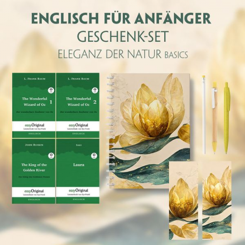 L. Frank Baum John Ruskin Hector Hugh Munro (Saki) - Englisch für Anfänger Geschenkset - 4 Bücher (mit Audio-Online) + Eleganz der Natur Schreibset Basics