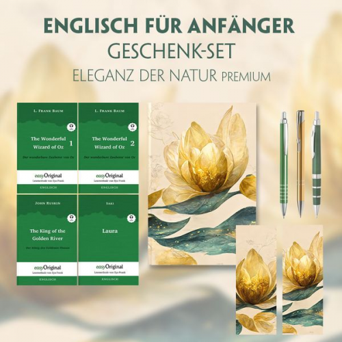 L. Frank Baum John Ruskin Hector Hugh Munro (Saki) - Englisch für Anfänger Geschenkset - 4 Bücher (mit Audio-Online) + Eleganz der Natur Schreibset Premium