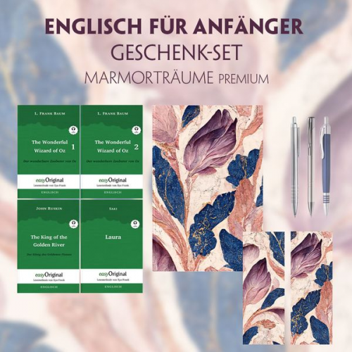 L. Frank Baum John Ruskin Hector Hugh Munro (Saki) - Englisch für Anfänger Geschenkset - 4 Bücher (mit Audio-Online) + Marmorträume Schreibset Premium