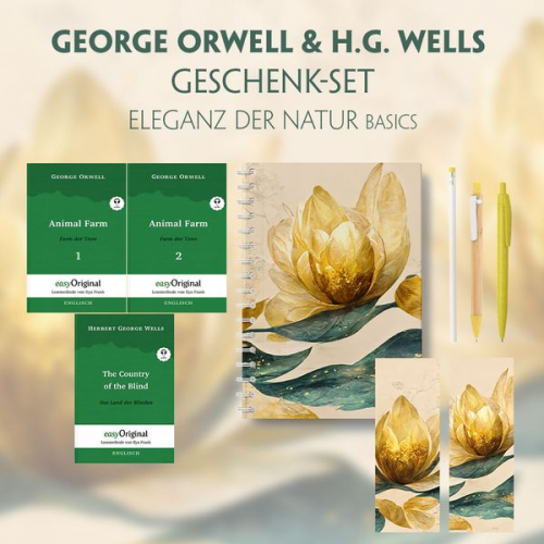 George Orwell Herbert G. Wells - George Orwell & H.G. Wells Geschenkset - 3 Bücher (mit Audio-Online) + Eleganz der Natur Schreibset Basics