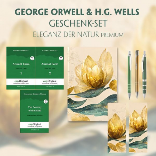 George Orwell Herbert G. Wells - George Orwell & H.G. Wells Geschenkset - 3 Bücher (mit Audio-Online) + Eleganz der Natur Schreibset Premium