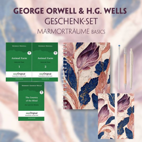 George Orwell Herbert G. Wells - George Orwell & H.G. Wells Geschenkset - 3 Bücher (mit Audio-Online) + Marmorträume Schreibset Basics