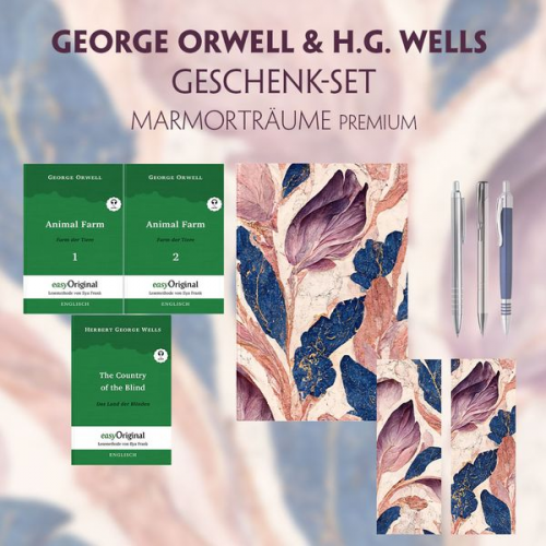 George Orwell Herbert G. Wells - George Orwell & H.G. Wells Geschenkset - 3 Bücher (mit Audio-Online) + Marmorträume Schreibset Premium