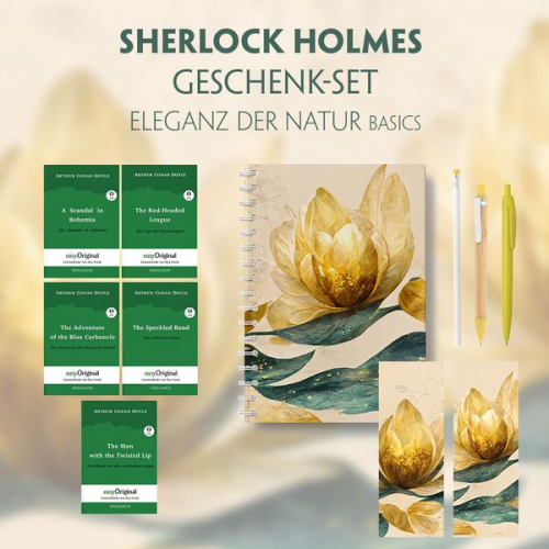 Arthur Conan Doyle - Sherlock Holmes Geschenkset - 5 Bücher (mit Audio-Online) + Eleganz der Natur Schreibset Basics